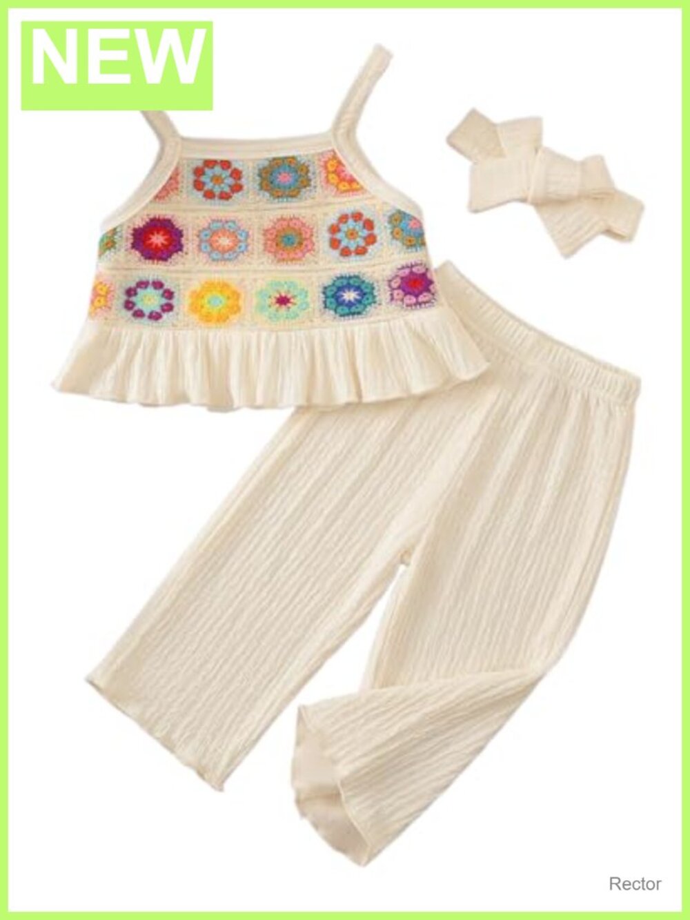 Toddler Girls 3 Piece Summer Outfit Crochet Ruffle Top Shorts Headband Set